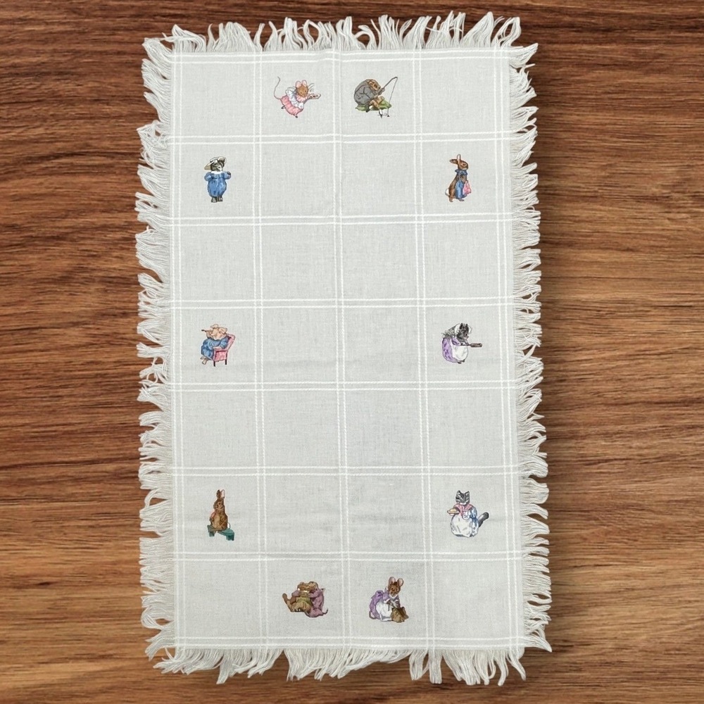 Handmade Beatrix Potter Peter Rabbit Embroidered Baby Blanket 44x26 Fringe Gift